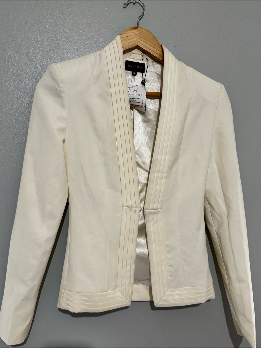 Missguided Tuxedo Preppy Feminine Cream Open-Front Women's Blazer Jacket